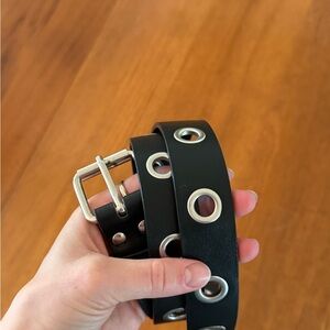Men's Black Grommet Belt with Silver Hardware